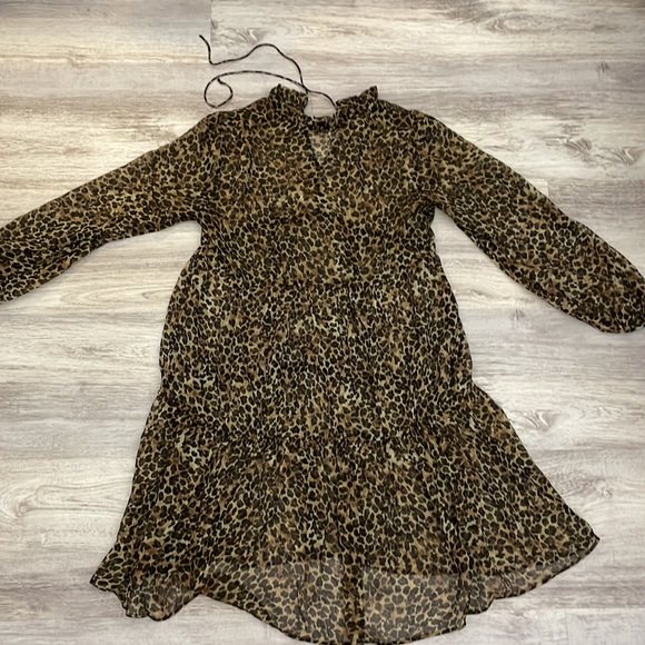 Zara Sheer Leopard Print 3/4 Sleeve Babydoll Dress Above the Knee Size XS - Picture 5 of 10
